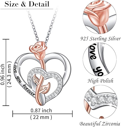 ONE: Love Heart Pendant Necklace Style Rose Heart - I love you forever