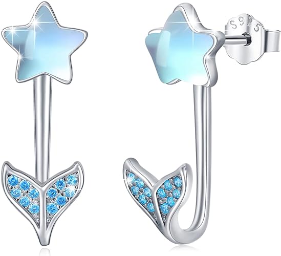 ONE:  Exquisite Star Mermaid Tale  Color: MOONSTONE  Dangle Earrings 925 Sterling Silver