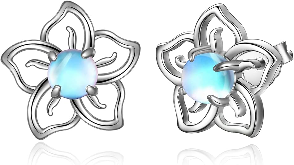 ONE: Exquisite Flower Color: MOONSTONE Dangle Earrings 925 Sterling Silver