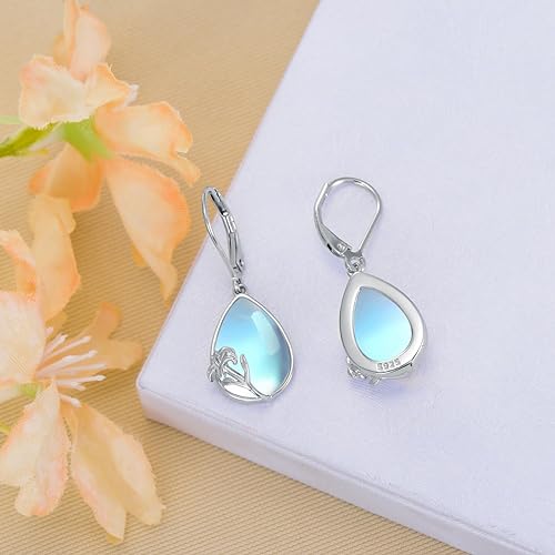 ONE:  Exquisite Rose Color: MOONSTONE  Dangle Earrings 925 Sterling Silver