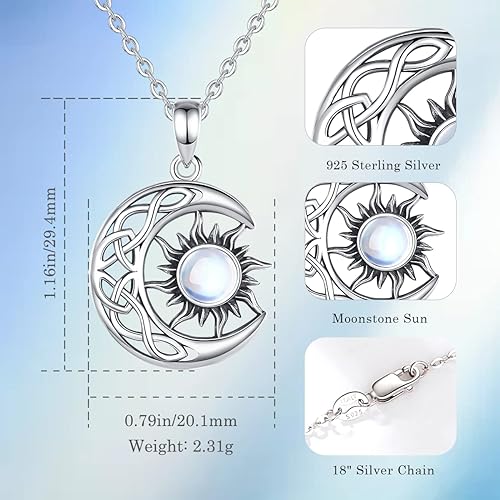 ONE :💎 Silver Sun and Moon Moonstone Pendant Necklace   💎Color: 925 Sterling Silver