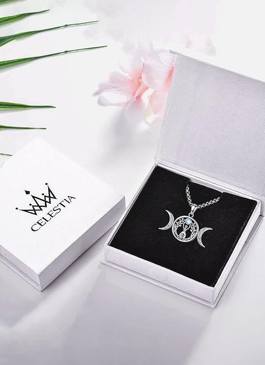 ONE :💎Triple Moon Goddess - Moonstone Pendant Necklace Fine Jewelry 💎