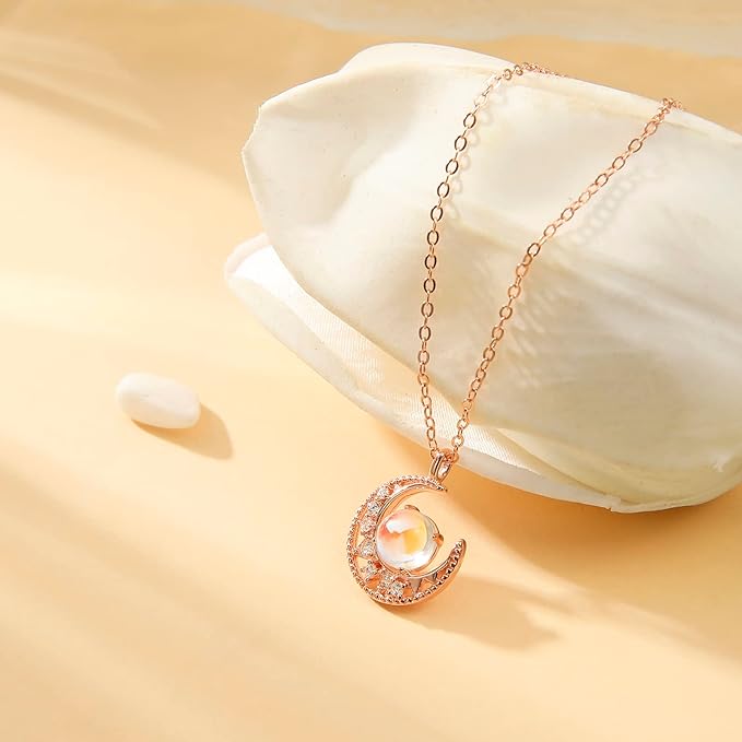 ONE :💎 Moonstone Pendant Necklace   💎Color: 18k Rose Gold Plated