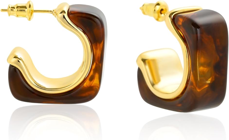 ONE Pair:  Resin Earrings for Women - Post Drop Earrings 14k Gold Plated