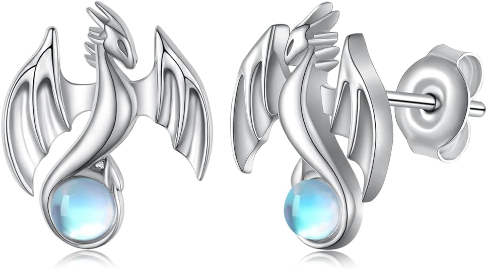 ONE: Exquisite DRAGON MOONSTONE Dangle Earrings 925 Sterling Silver