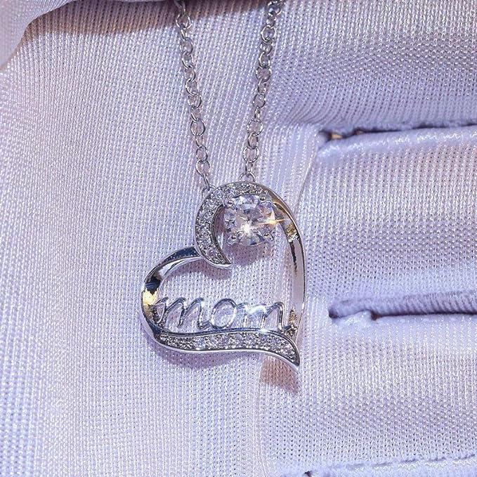 Best Family Gifts Love Heart Necklace For Mom, Gift For Mother's Day, Birthday, Anniversary, Christmas, MOM Heart-Shaped Zircon Necklace, Mama Necklace, Jewelry For Mommy, Pendant For Mother