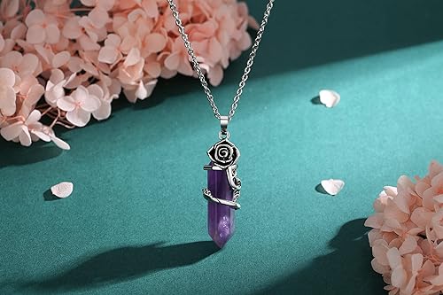 ONE :💎DAINTY FLOWER NATURAL HEALING CRYSTAL: Amethyst NECKLACE Fine Jewelry 💎