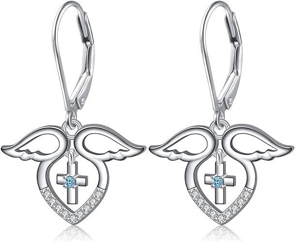 ONE:  Style: HEART CROSS WINGS Dangle Earrings 925 Sterling Silver