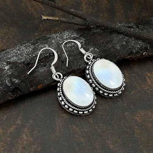 ONE: Exquisite Color: MOONSTONE Dangle Earrings 925 Sterling Silver