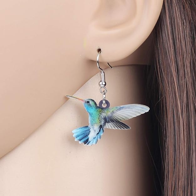 ONE: Set Pendant Necklace and Dangle Earrings SET Hummingbird Birds