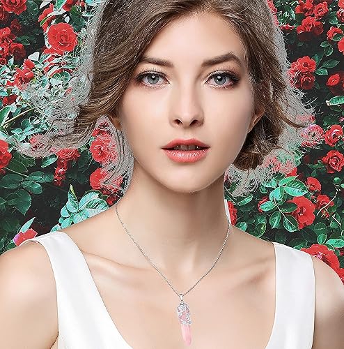 ONE :💎DAINTY FLOWER Pink Rose Quartz  NECKLACE Fine Jewelry 💎