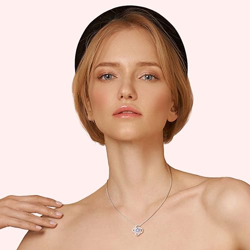 ONE :💎 Birthstone Necklace Gifts For Women, Love Knot Pendant Birthstone Jewelry 18 Inch Silver Chain JUNE