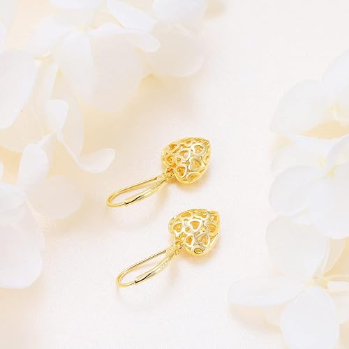 ONE:  Style: HEART DROP YELLOW GOLD Dangle Earrings 925 Sterling Silver