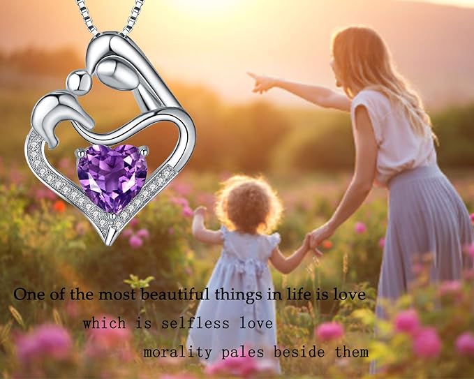 ONE: Love Heart Pendant Necklace Style Mother's Love-Purple