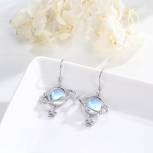 ONE: Exquisite Stud PLANET STARS Color: MOONSTONE Dangle Earrings 925 Sterling Silver