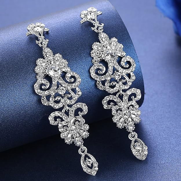 ONE PAIR: Crystal Multi Gold/Silver Rhinestone Chandelier Wedding Bridal Dangle Earrings