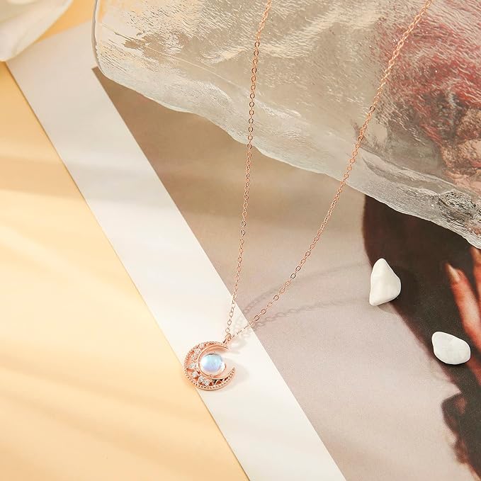 ONE :💎 Moonstone Pendant Necklace   💎Color: 18k Rose Gold Plated