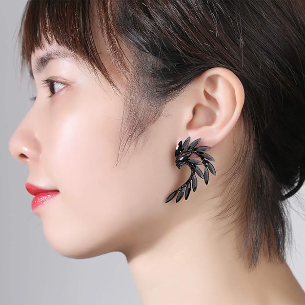 ONE PAIR: Vintage Floral Teardrop Butterfly Wing Black Austrian Crystal Drop Dangle Earrings for Women