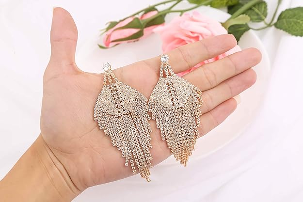 ONE PAIR: Crystal Multi Gold/Silver Rhinestone Chandelier Wedding Bridal Dangle Earrings