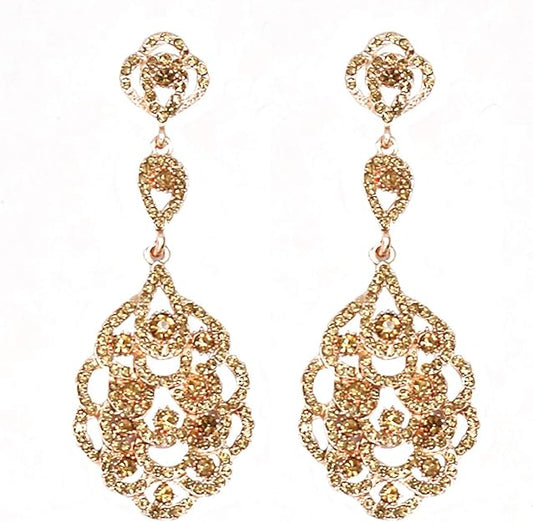 ONE PAIR: Crystal Multi Gold/Silver Rhinestone Chandelier Wedding Bridal Dangle Earrings