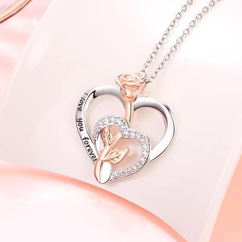 ONE: Love Heart Pendant Necklace Style Rose Heart - I love you forever
