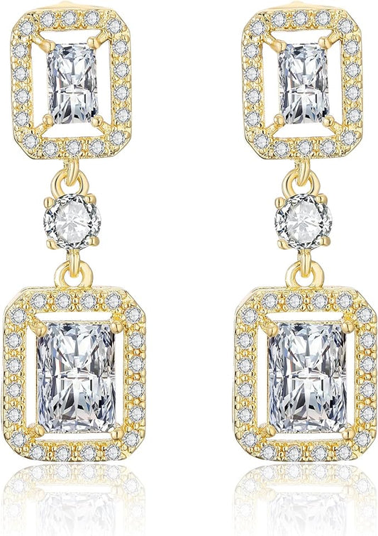 ONE PAIR: Crystal Multi Gold/Silver Rhinestone Chandelier Wedding Bridal Dangle Earrings