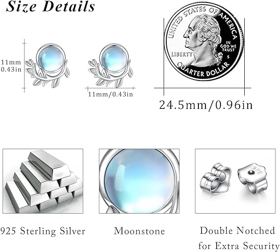 ONE:  Exquisite  STUD Color: MOONSTONE  Earrings 925 Sterling Silver