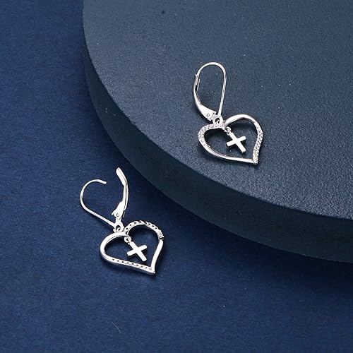 ONE:  Style: HEART QZ CROSS Dangle Earrings 925 Sterling Silver