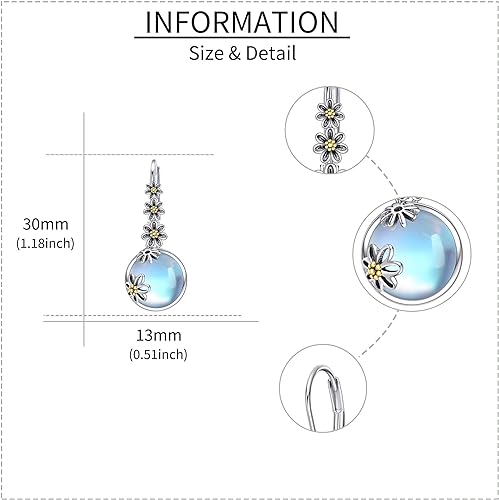 ONE:  Exquisite Daisy's Color: MOONSTONE  Dangle Earrings 925 Sterling Silver