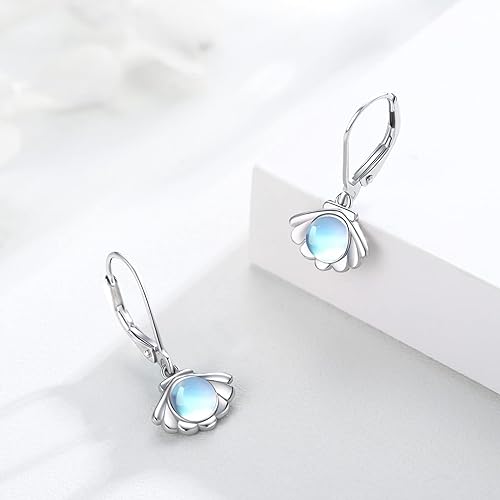 ONE: Exquisite Shells Color: MOONSTONE Dangle Earrings 925 Sterling Silver