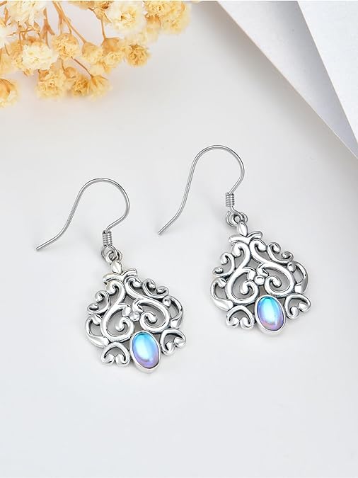 ONE:  Heart Earrings Color: Moonstone Dangle Earrings 925 Sterling Silver