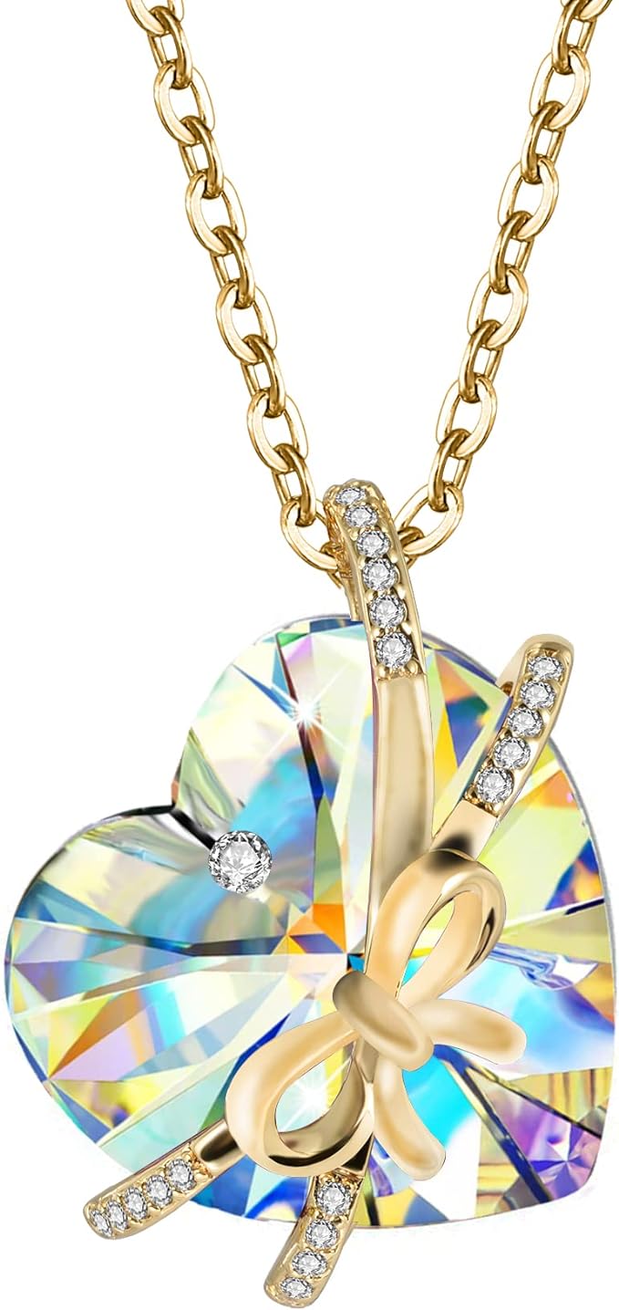 ONE :💎Elegant 2 GOLD YELLOW Heart Pendant Necklace was made of blue crystal, which sparkles all the time