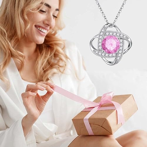ONE :💎 Birthstone Necklace Gifts For Women, Love Knot Pendant Birthstone Jewelry 18 Inch Silver Chain OCT