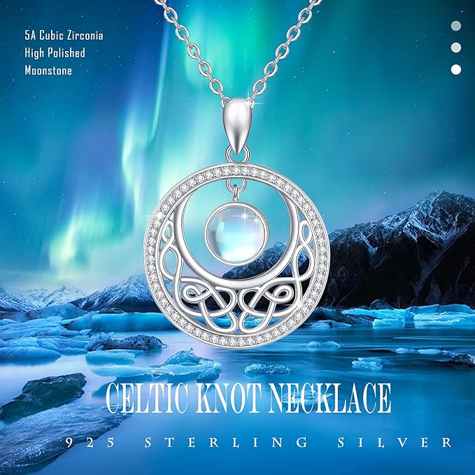 ONE :💎 SILVER Celtic knot Pendant Necklace 💎 925 Sterling Silver MOONSTONE