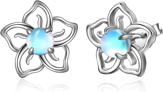 ONE: Exquisite Flower Color: MOONSTONE Dangle Earrings 925 Sterling Silver