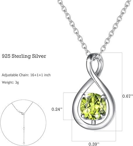 ONE :💎 Birthstone Necklace Gifts For Women, Love Pendant Birthstone Jewelry 16+2 inch Silver Chain August