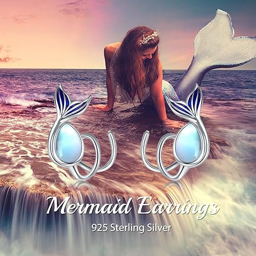ONE:  Exquisite Mermaid Tale  Color: MOONSTONE  Dangle Earrings 925 Sterling Silver