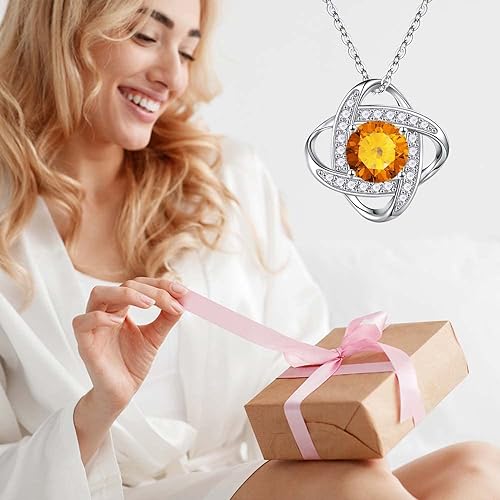 ONE :💎 Birthstone Necklace Gifts For Women, Love Knot Pendant Birthstone Jewelry 18 Inch Silver Chain NOV