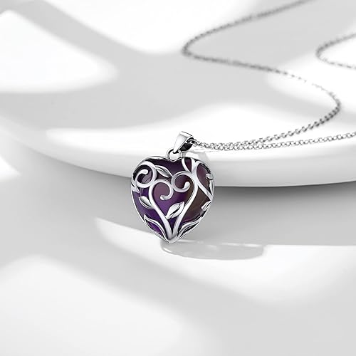 ONE: 💓Heart Amethyst Crystal Necklace 925 Sterling Silver Necklace