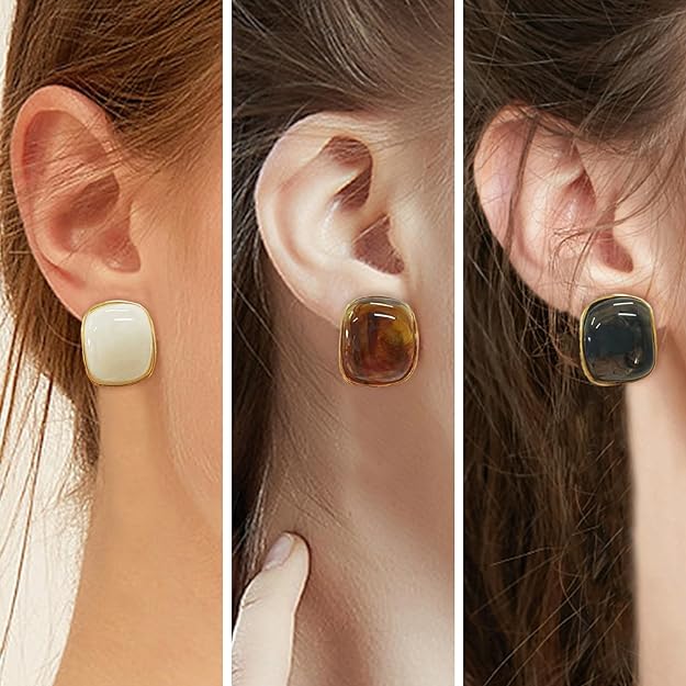 ONE Pair:  Resin Earrings for Women - Post Drop Earrings 14k Gold Plated