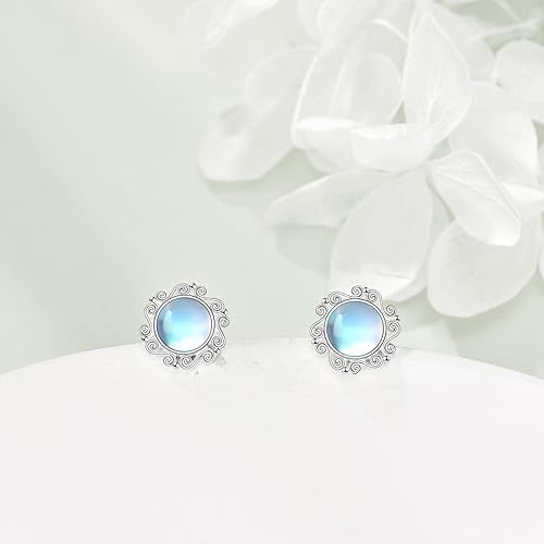 ONE: Exquisite ROUND MOONSTONE Dangle Earrings 925 Sterling Silver