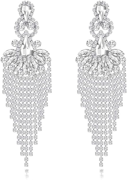 ONE PAIR: Crystal Multi Gold/Silver Rhinestone Chandelier Wedding Bridal Dangle Earrings