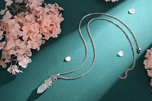 ONE :💎DAINTY FLOWER NATURAL HEALING CRYSTAL: Clear Quartz  NECKLACE Fine Jewelry 💎