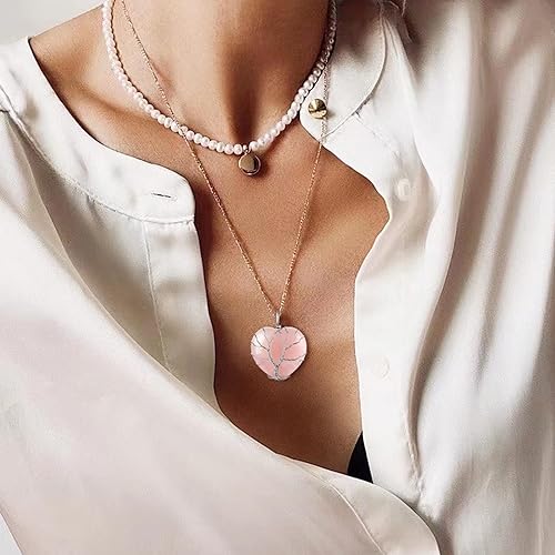 ONE: 💓October-Nature Rose Quartz Heart Crystal Necklace 925 Sterling Silver