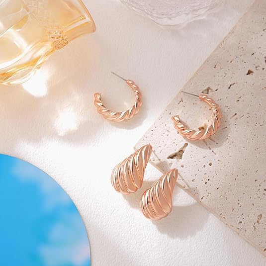 2 Pairs Earrings Set for Women, Lightweight Hollow Gold Hoops. Silver Hoop Earrings, 14k Gold Teardrop Hoop Earrings, Rhinestone Waterdrop Earrings Set