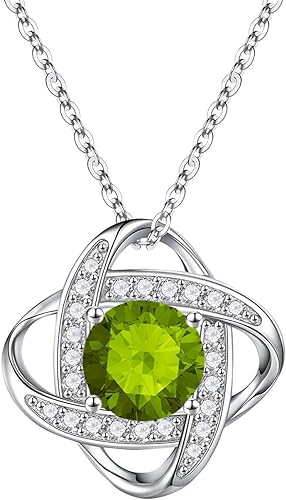 ONE :💎 Birthstone Necklace Gifts For Women, Love Knot Pendant Birthstone Jewelry 18 Inch Silver Chain AUGUST