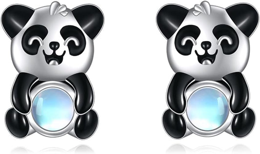 ONE: Exquisite PANDA MOONSTONE Dangle Earrings 925 Sterling Silver