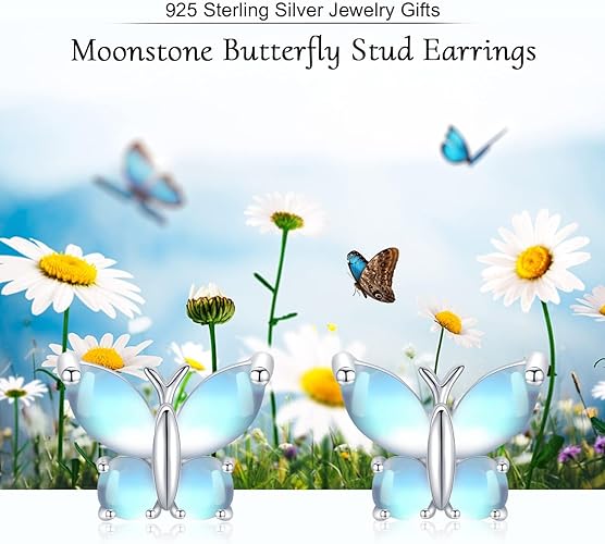 ONE: Exquisite BUTTERFLY MOONSTONE Dangle Earrings 925 Sterling Silver