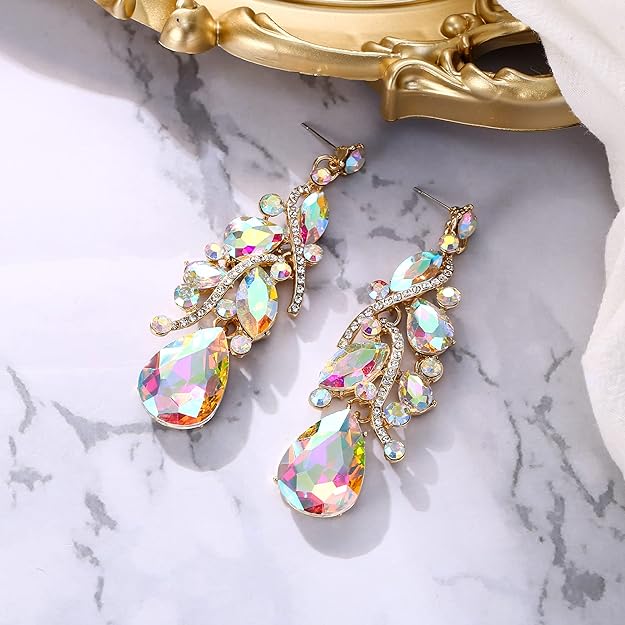 ONE PAIR: Crystal Multi Teardrop Cluster Chandelier Dangle Earrings