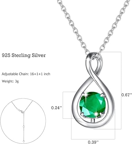 ONE: Birthstone Necklace Gifts For Women, Love Pendant Birthstone Jewelry 16+2 inch Silver Chain MAY